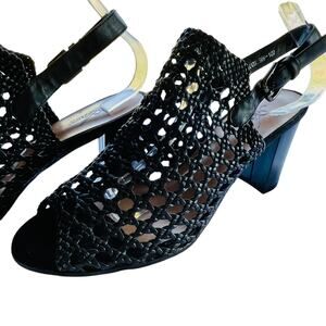 Azura Stacy Black Weave Summer Vacation Classic Heeled Sling Back Sandals 9.5